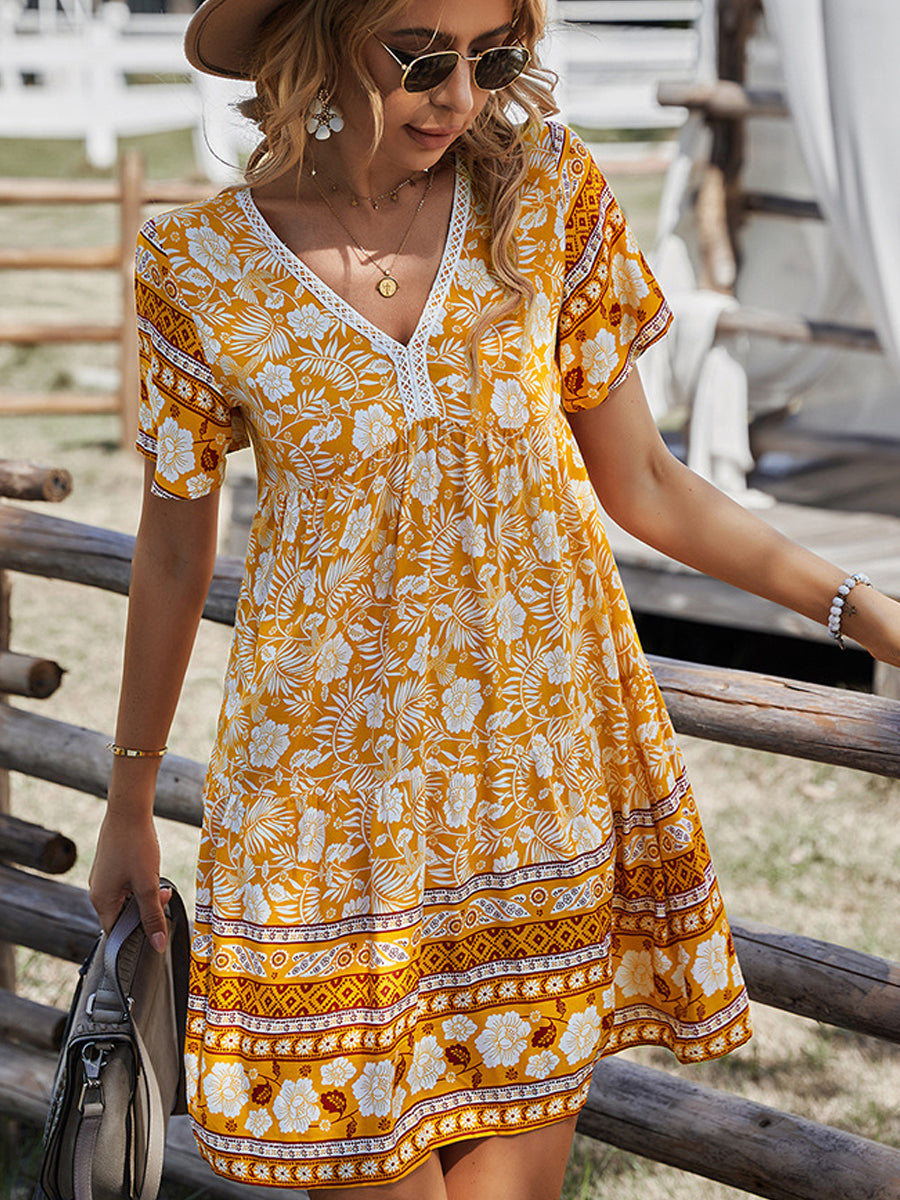 JO | Bohemian V-neck short sleeve mini dress