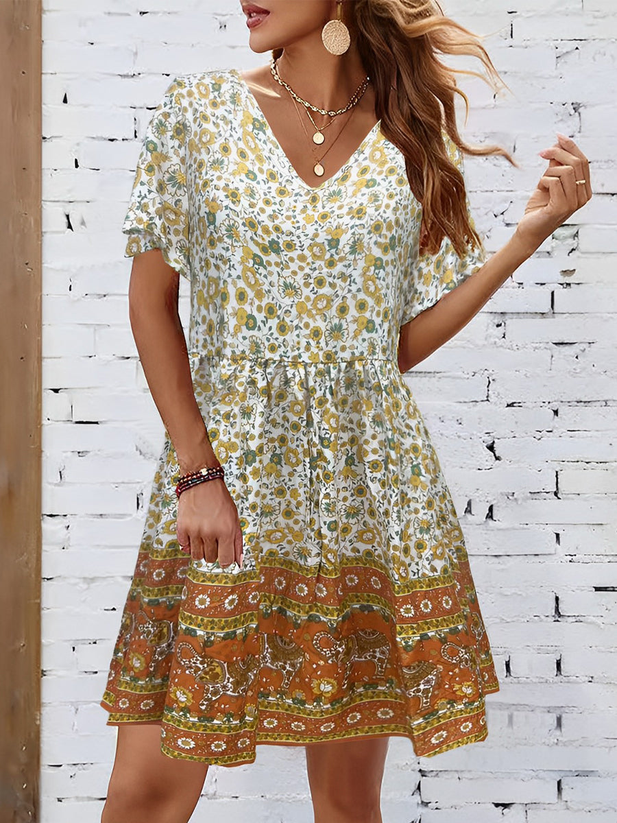 JO | Bohemian tie neck mini dress