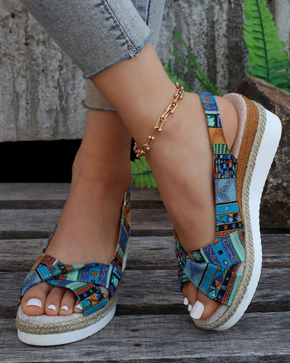 JO | Printed open slingback wedge espadrilles sandals