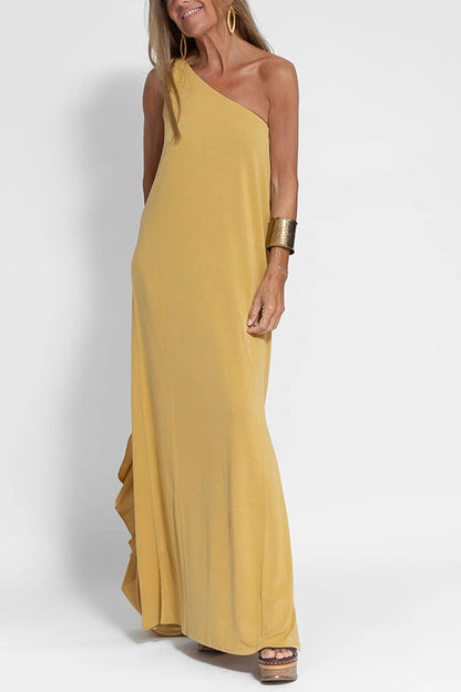 JO | Casual one-shoulder sleeveless midi dress in cotton and linen with a loose fit