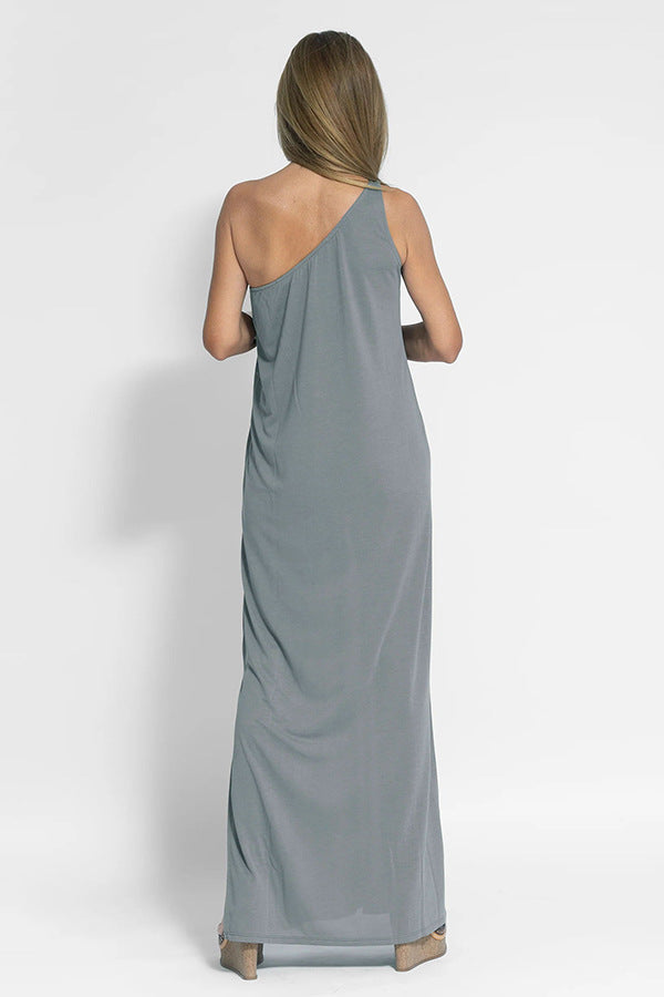 JO | Casual one-shoulder sleeveless midi dress in cotton and linen with a loose fit