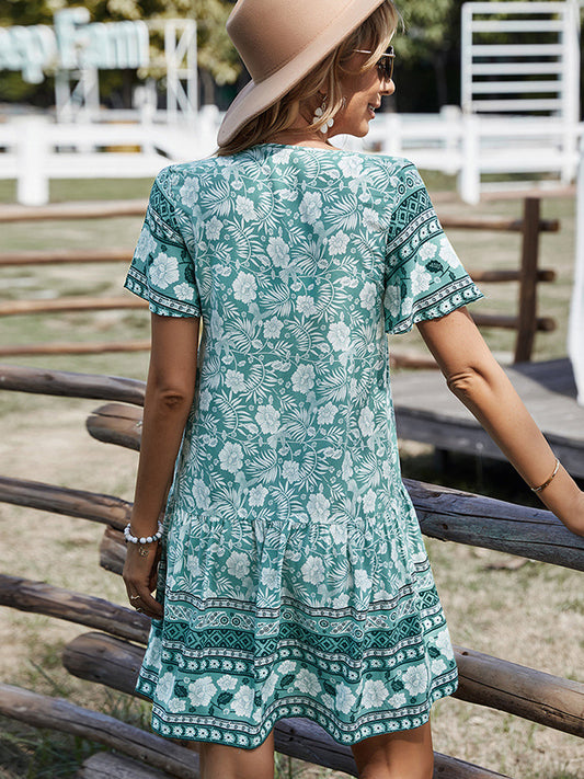 JO | Bohemian V-neck short sleeve mini dress