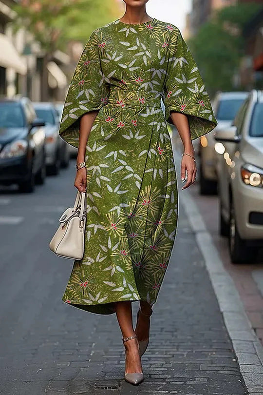 JO | Women's midi dress - A-line - kimono sleeves - floral print