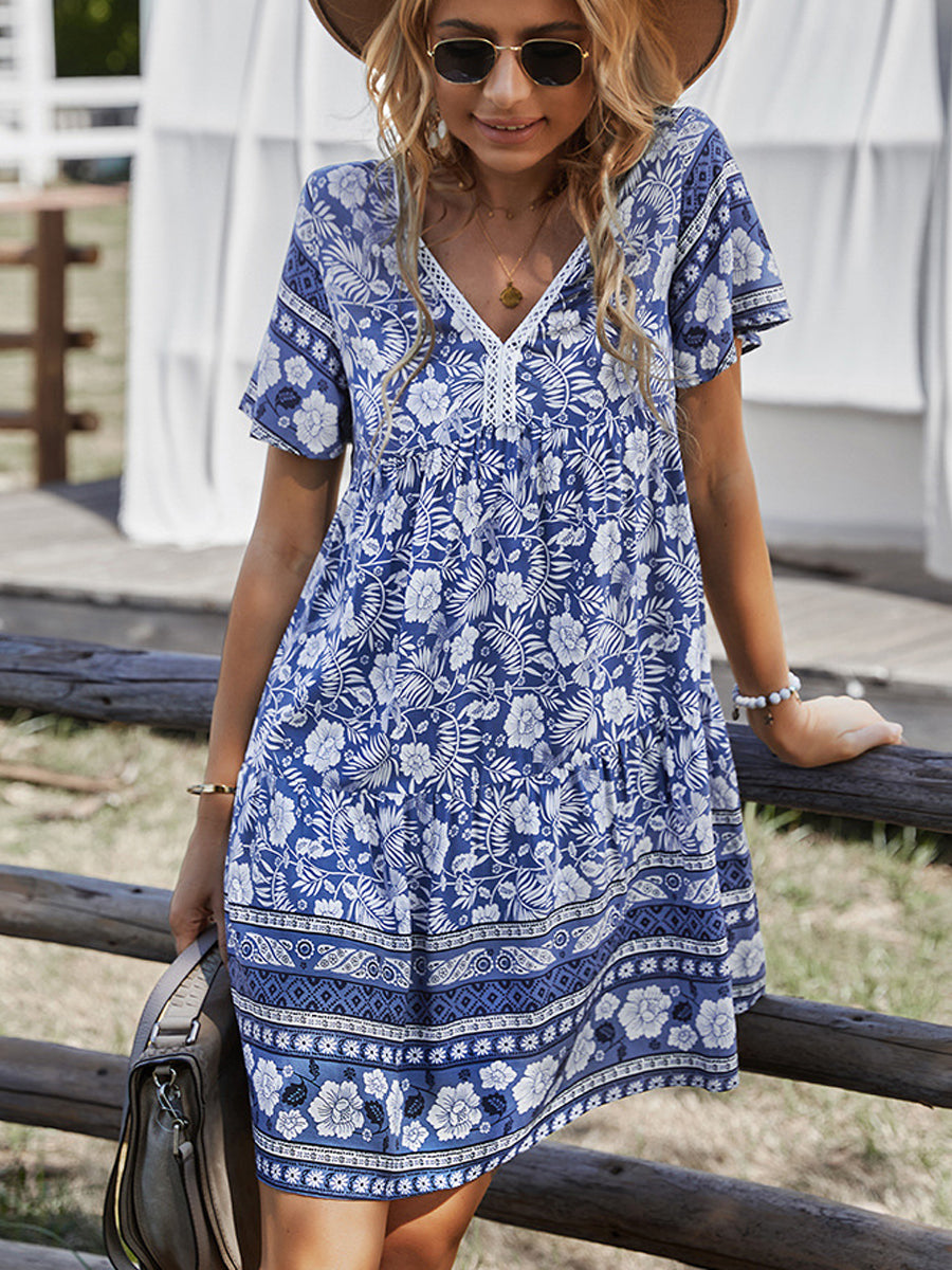 JO | Bohemian V-neck short sleeve mini dress
