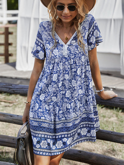 JO | Bohemian V-neck short sleeve mini dress
