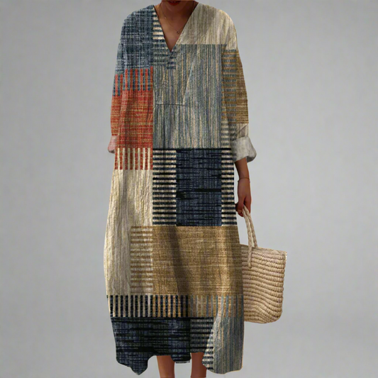 JO | Earth-toned patchwork maxi-dress