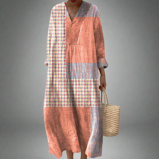 JO | Starburst coral patchwork midi dress