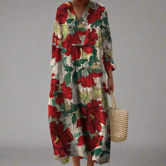 JO | Bold Peony Print Casual maxi dress