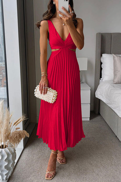 JO | V-neck pleated maxi dress