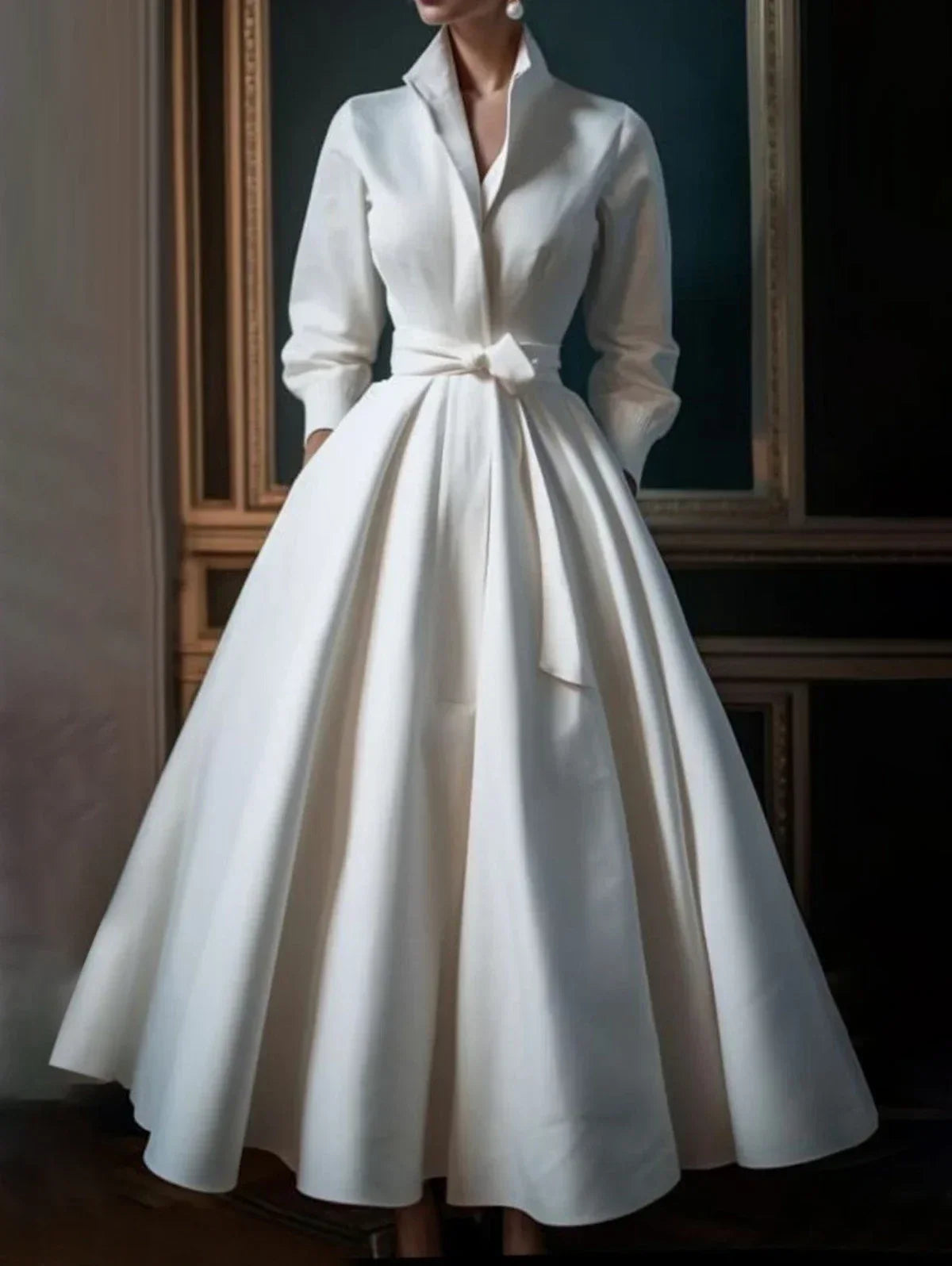 JO | Minimalist stand-up collar A-line long dress