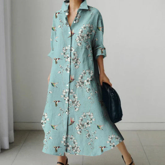 JO | Retro Floral V-Neck Shirt Dress with Pockets