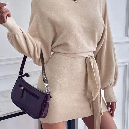 JO | Elegant long sleeve bodycon dress women wool mini dress