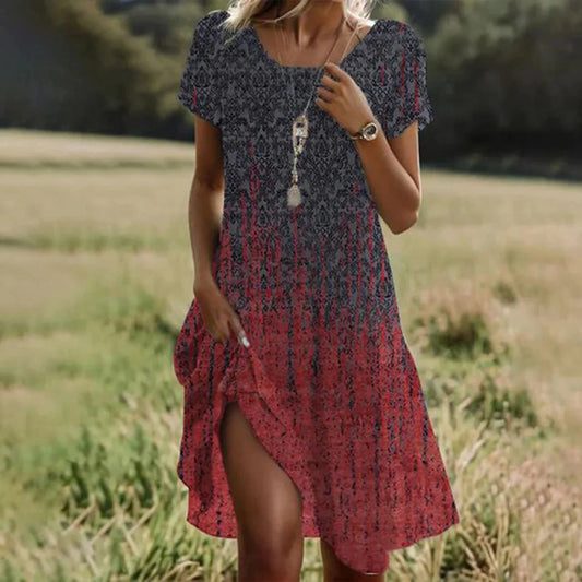 JO | Summer Bohemian Dresses for Women V-Neck Short Sleeve Flower Printed Beach Vacation Dress Women Maxi Dresses Boho