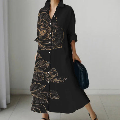 JO | Retro Floral V-Neck Shirt Dress with Pockets