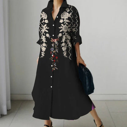 JO | Retro Floral V-Neck Shirt Dress with Pockets