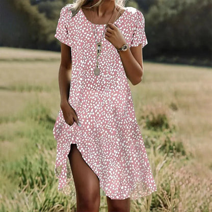 JO | Summer Bohemian Dresses for Women V-Neck Short Sleeve Flower Printed Beach Vacation Dress Women Maxi Dresses Boho