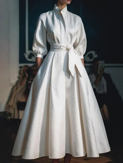 JO | Minimalist stand-up collar A-line long dress