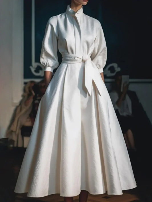 JO | Minimalist stand-up collar A-line long dress