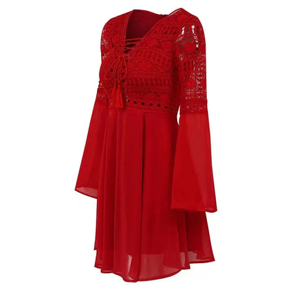 JO | Women's A Line Dress Short Mini Dress Long Sleeve Ruffle V-Neck