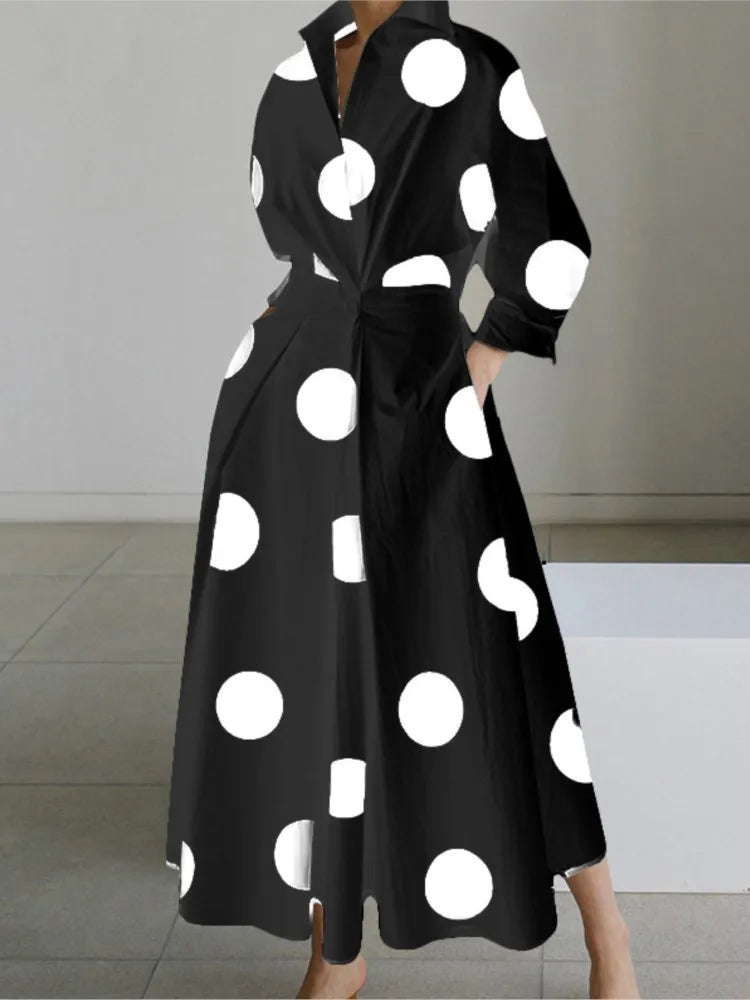 JO | Long polka dot shirt dress with flared sleeves