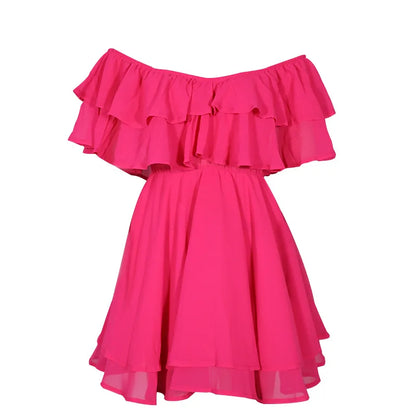 JO | Women Summer Dress Short Sleeve Off Shoulder Mini Dress Ruffled A Line Beach Dress for Casual and Vacation Wear