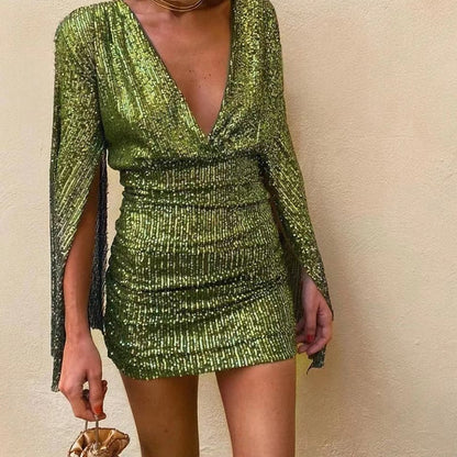 JO | elegant women's sequin mini dress with batwing sleeves