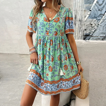 JO | Ariana™ Floral boho mini dress with V-neckline