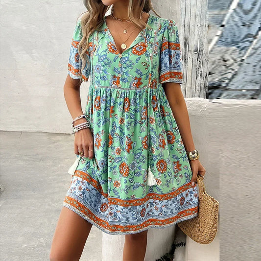 JO | Ariana™ Floral boho mini dress with V-neckline