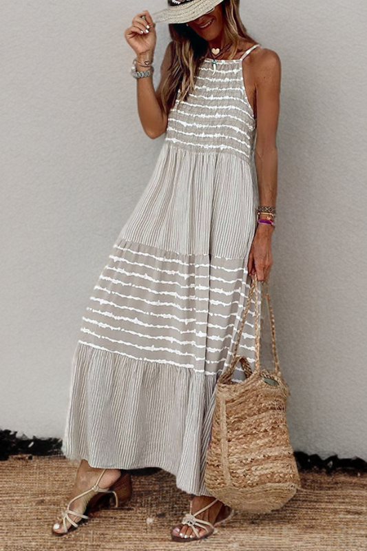 JO | Maxi dress with V-neck and striped neckline