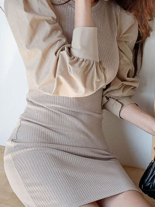 JO | Patchwork long sleeve knit midi dress