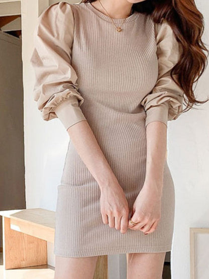 JO | Patchwork long sleeve knit midi dress