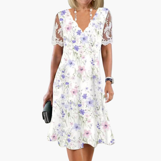 JO | Women's floral midi dress with lace sleeves for summer wear