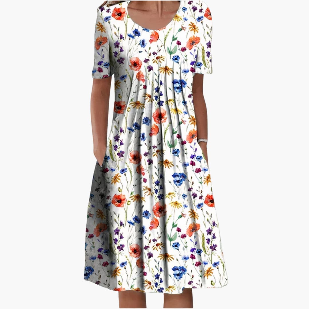 JO | Women's summer midi dress with floral print and short sleeves
