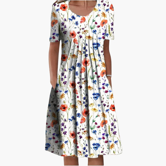 JO | Women's summer midi dress with floral print and short sleeves