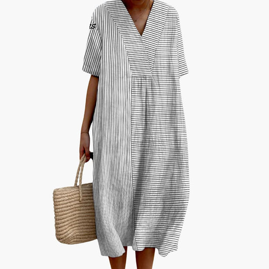 JO | Women's short-sleeved midi dress with striped pattern