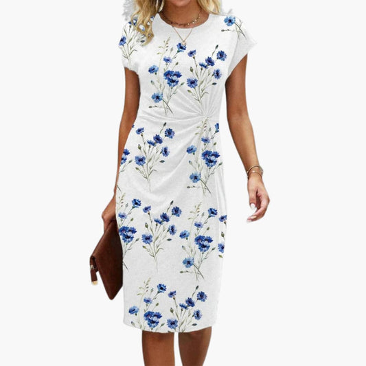 JO | Women's floral midi dress with a round neckline and short sleeves