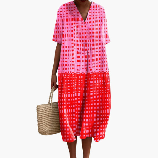 JO | Women's short sleeve summer midi dress with V-neck