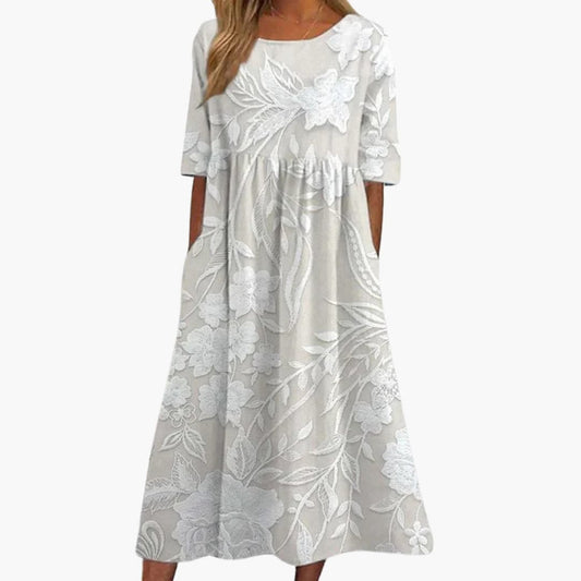 JO | Women's floral lace midi dress with short sleeves and A-line fit
