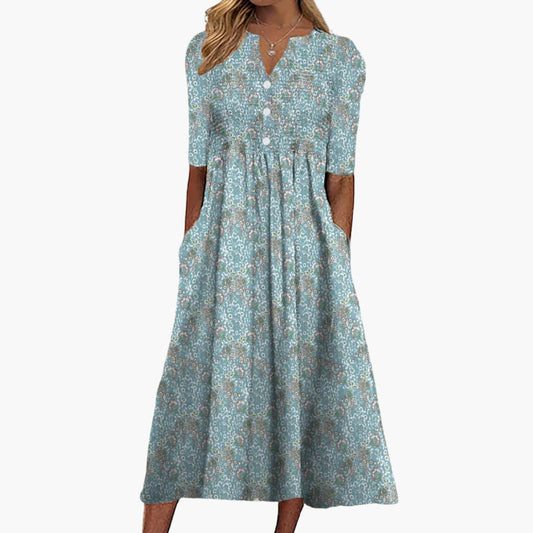 JO | Women's floral midi dress with V-neck and side pockets