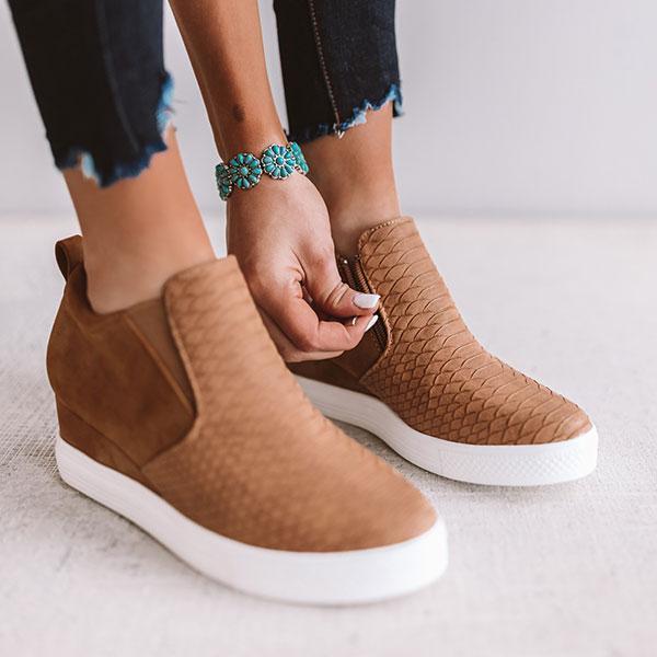 JO | Women Round Hollow Wedges Ankle Boots with Zipper