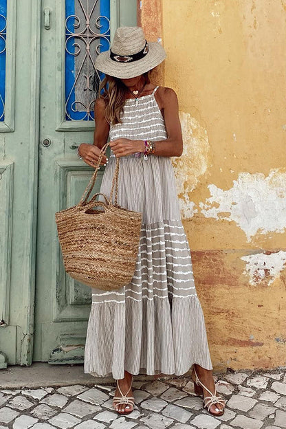 JO | Summer Rise Striped halterneck A-line maxi dress