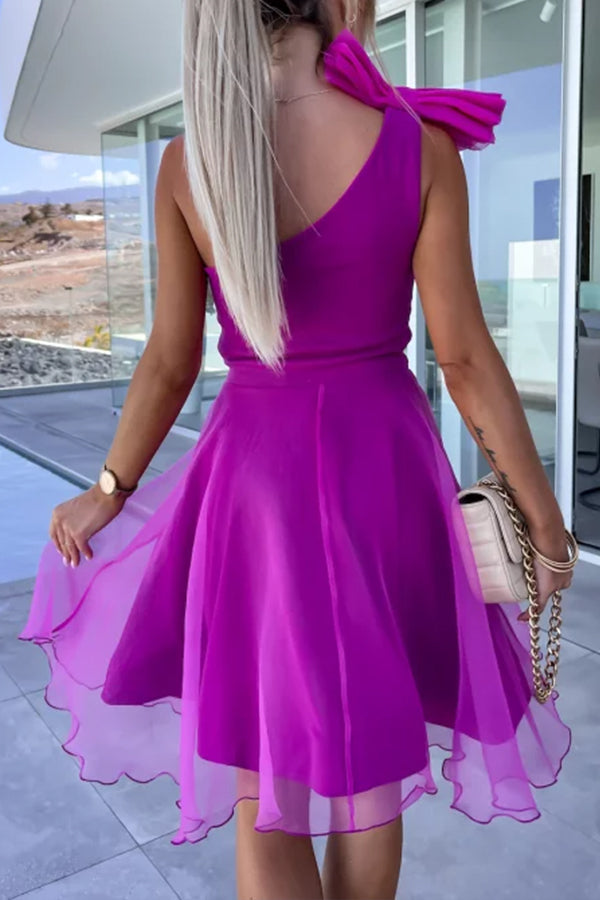 JO | Lifetime Celebrations tulle one-shoulder bow design mini dress