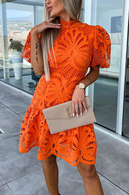 JO | Ever So Sweet Crochet Lace Puff Sleeve Mini Dress
