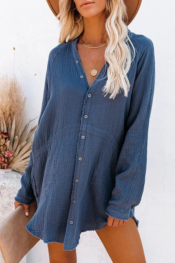 JO | Loose Mid-length Jacket Casual Solid Color Shirt Mini Dress