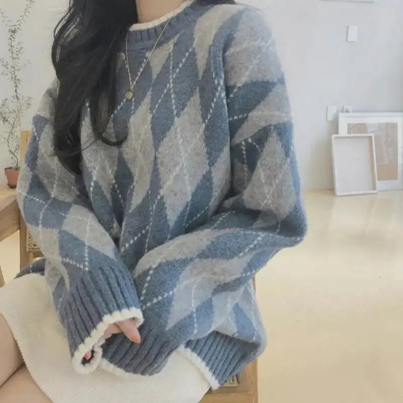 JO | Trendy plaid loose sweater