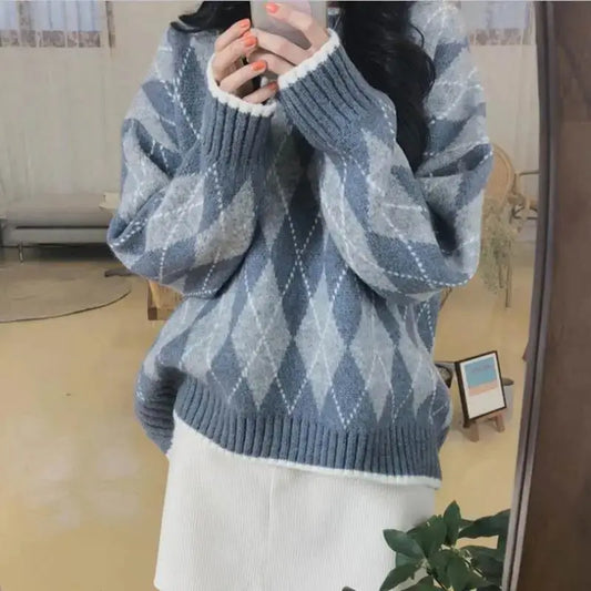 JO | Trendy plaid loose sweater
