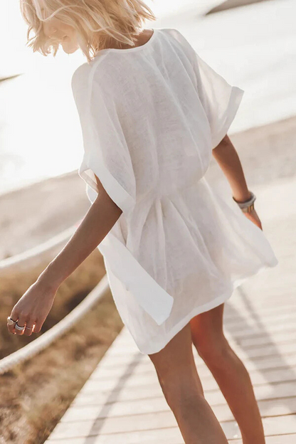 JO | cotton-linen blend pocket belt kimono mini dress