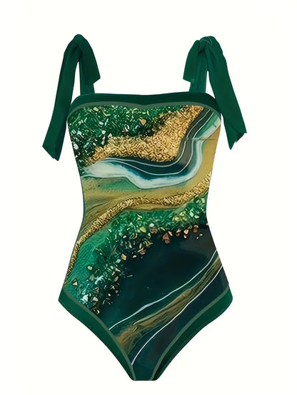 JO | Elegant swimsuit & skirt with marble print in one piece