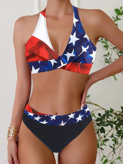 JO | Stylish Random Print Halter Cross Bikini