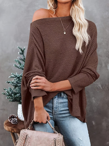JO | Casual off-the-shoulder long-sleeved knitted sweater, oversized